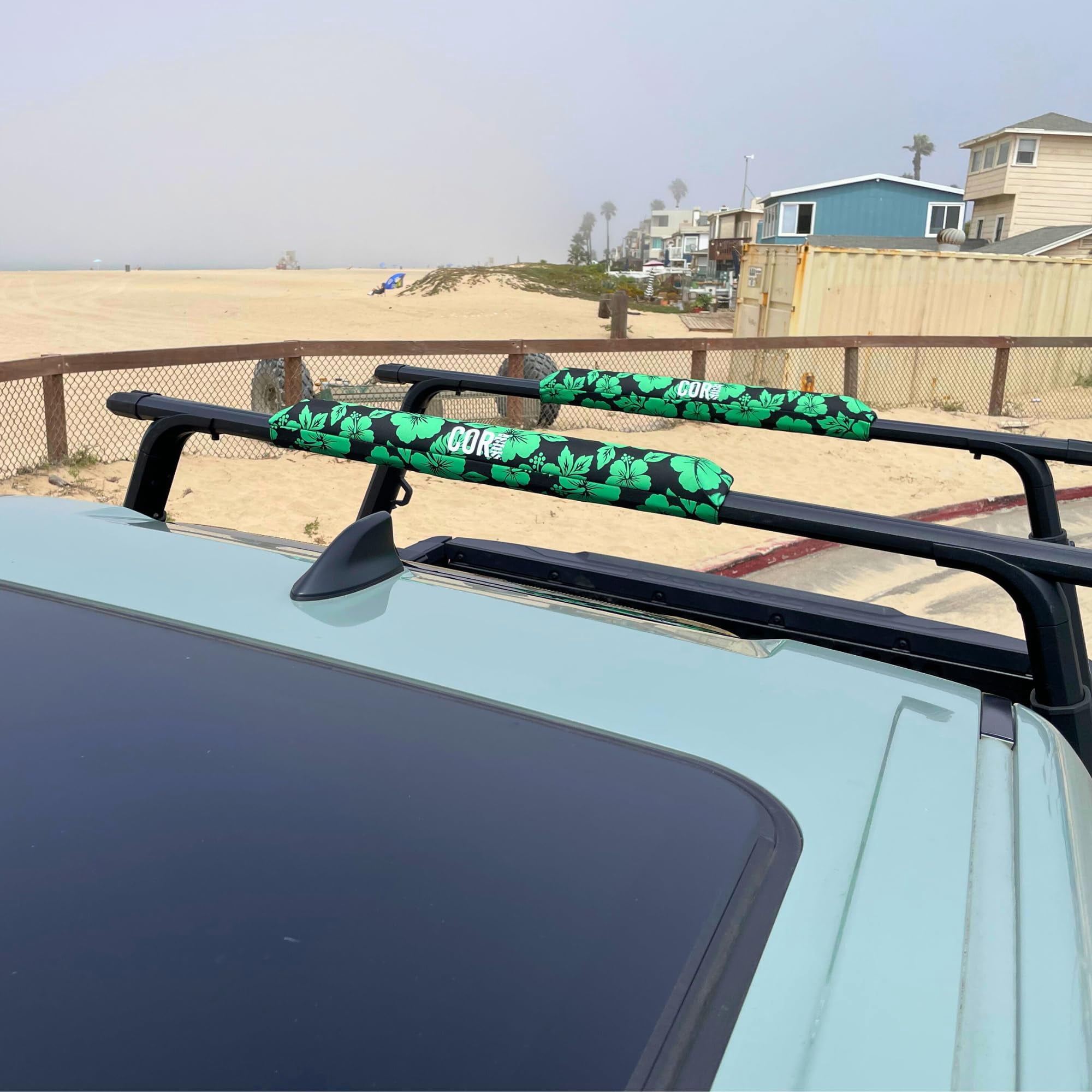 Aero Car Roof Soft Rack Pad (Pair) for Surfboard, Kayak, Snowboard, Canoe, SUP and Paddleboard for Wide Aero Style Bars (Hawaiian Green, 28" Wide)