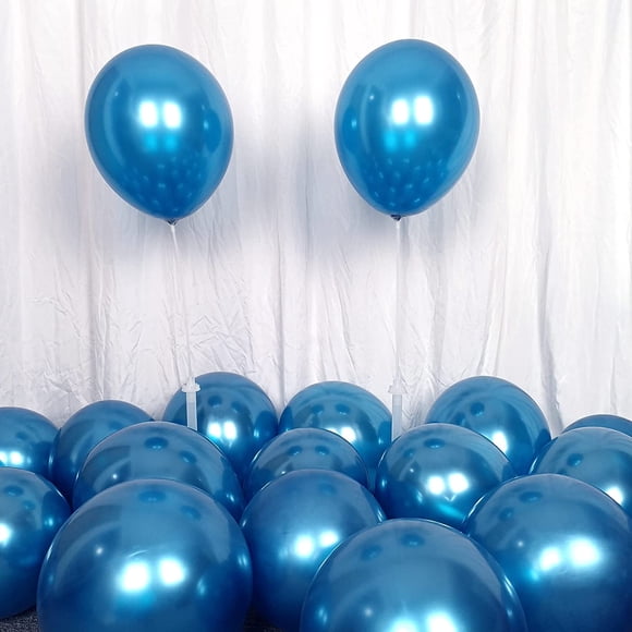 Globos azules de metal de cromo de 12 pulgadas y 50 paquetes de globos de helio KIRIKOU de espesor para bodas de cumpleaños, duchas de bebés y decoración de fiestas de Navidad de graduación