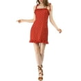 thumbnail image 5 of Unique Bargains Women's Spaghetti Strap Printed Sleeveless Ruffle Mini Dress M Red-Dots, 5 of 7