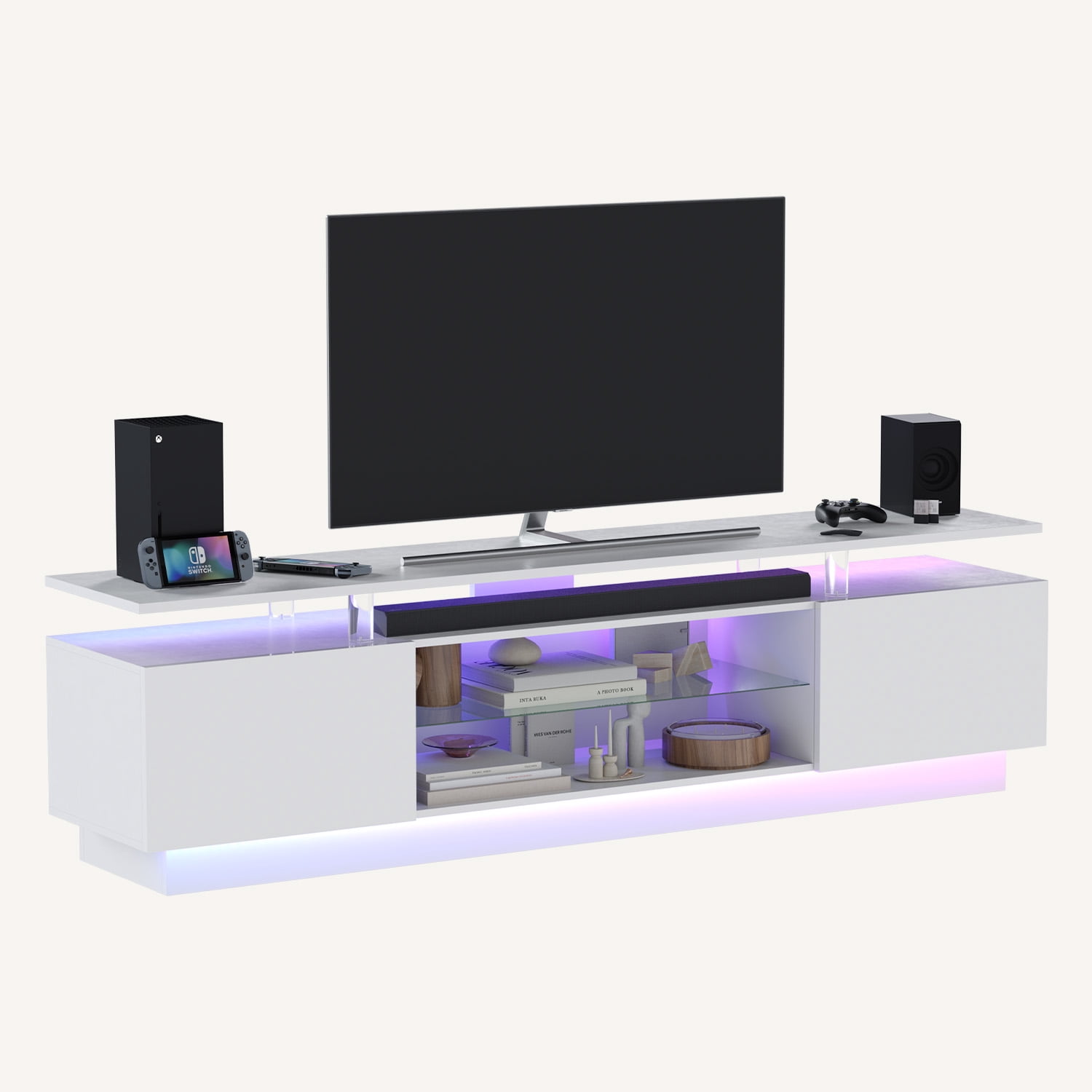 BaPiPro 70" LED Modern TV Stand for 65"-75" TVs, Entertainment Center TV Console with Music Sync LED for Living Room, White