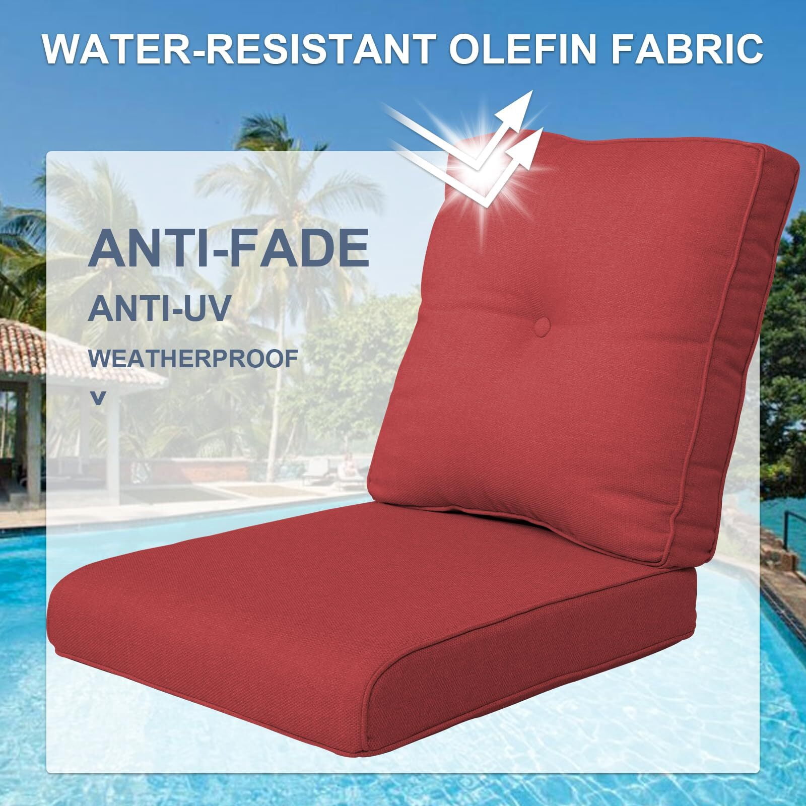 Giantfurnni Cushions for Outdoor Furniture Set 22 x 25,Patio Furniture Cushions Waterproof & Fade Resistant Deep Seat Cushion for Wicker Chair, Sofa, Couch