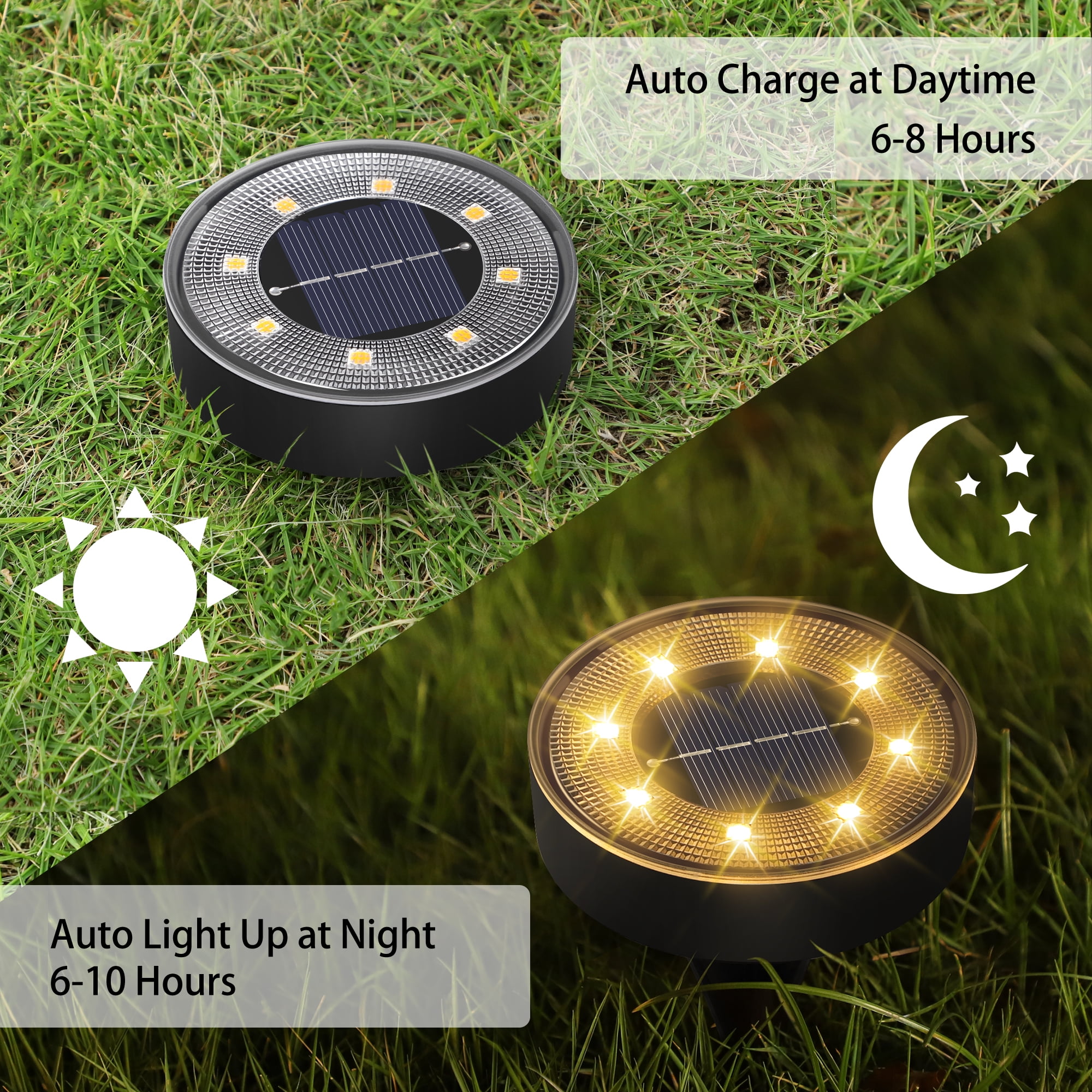 Solar Outdoor Garden Ground Light, Recessed Solar Spotlight for Paths, Decks, Underground Patio, Warm Light, Pack of 8