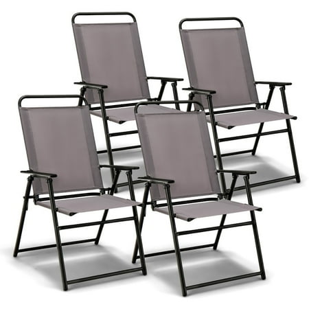Spaco Outdoor Folding Sling Chairs Set of 4 with Armrest and Backrest Outdoor Stackable Dining Chairs for All Weather Breathable Garden Outdoor Furniture for Backyard Deck