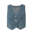 thumbnail image 5 of Hwmodou Women's Denim Vest Womens Sleeveless Sexy V Neck Button Down Casual Cropped Going Out Jeans Gilet Plus Size Denim Vest For Women, 5 of 7