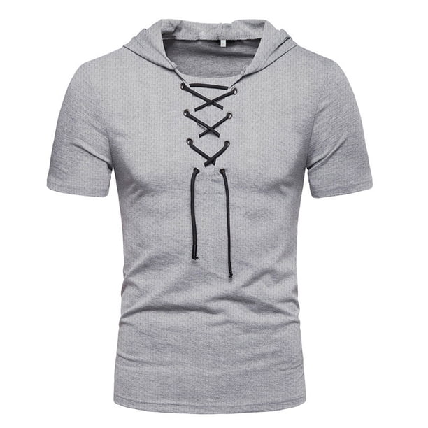 Sudadera con capucha deportiva de manga corta táctica gris retro para hombre, sudadera con capucha para deportes al aire libre