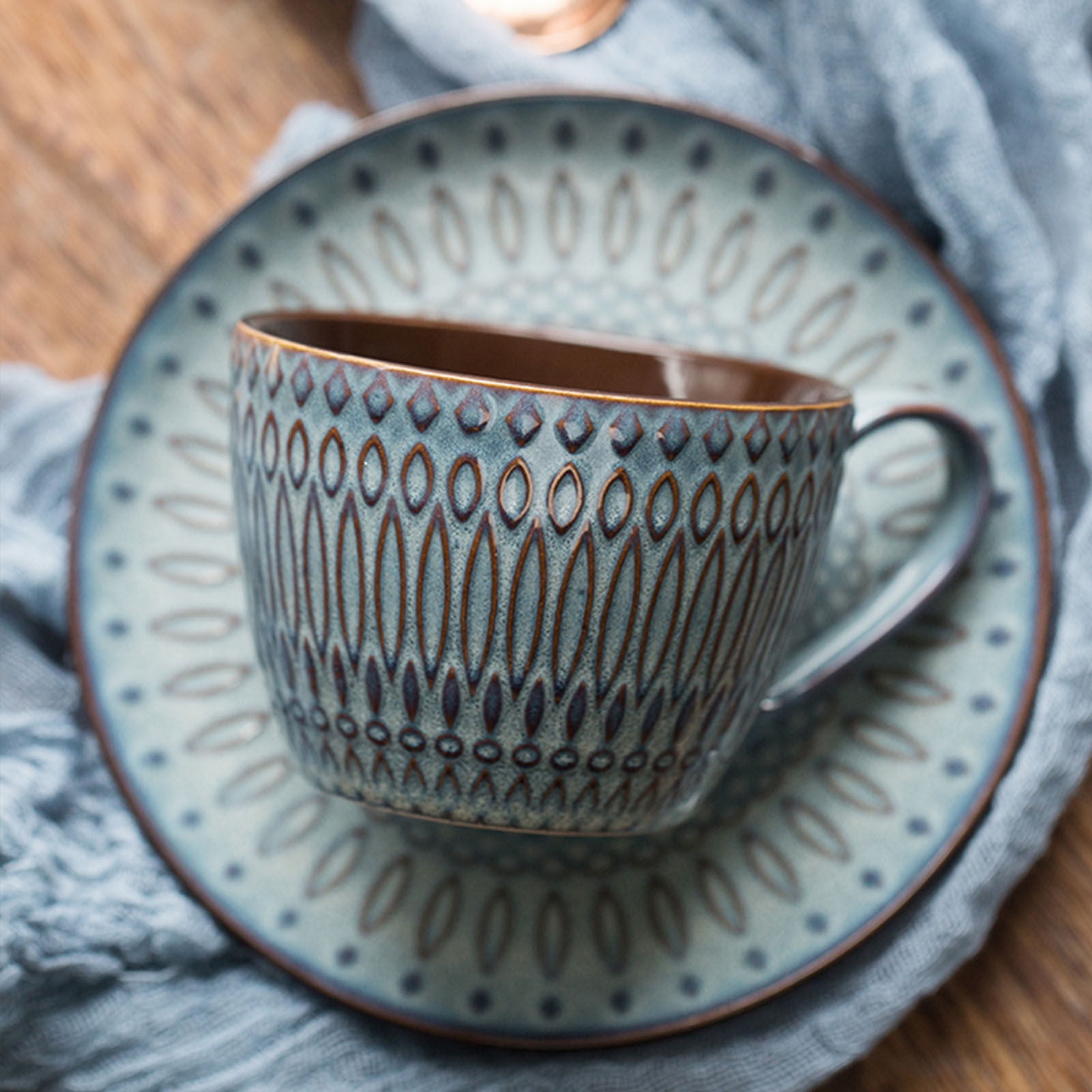 SIELUNO 200ml/7oz Coffee Cup With Saucer And Spoon,Ceramic Mug For Afternoon Tea Espresso Coffee