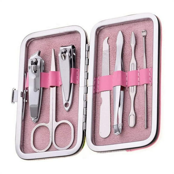 EKOUSN Nail Clipper 7Pcs Set Nail Scissors Grooming Travel Case Tools Manicure Pedicure Kit Ear Pick Tweezers Nail File for Women 7 In 1