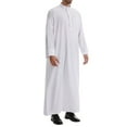 thumbnail image 4 of Wyobmus Men's Muslim Robe Middle Stand Collar Robe Long Style Long Sleeve Pullover Long Shirt Fashion Casual Robe White, 4 of 9