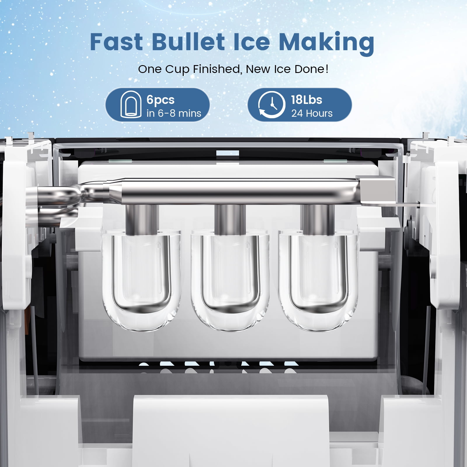 KNDKO Countertop Bullet Ice Maker, 6 Bullet ICES in 8 Mins, 18Lbs/Day, Self-Cleaning Operation, with Pull-Out Basket, Black