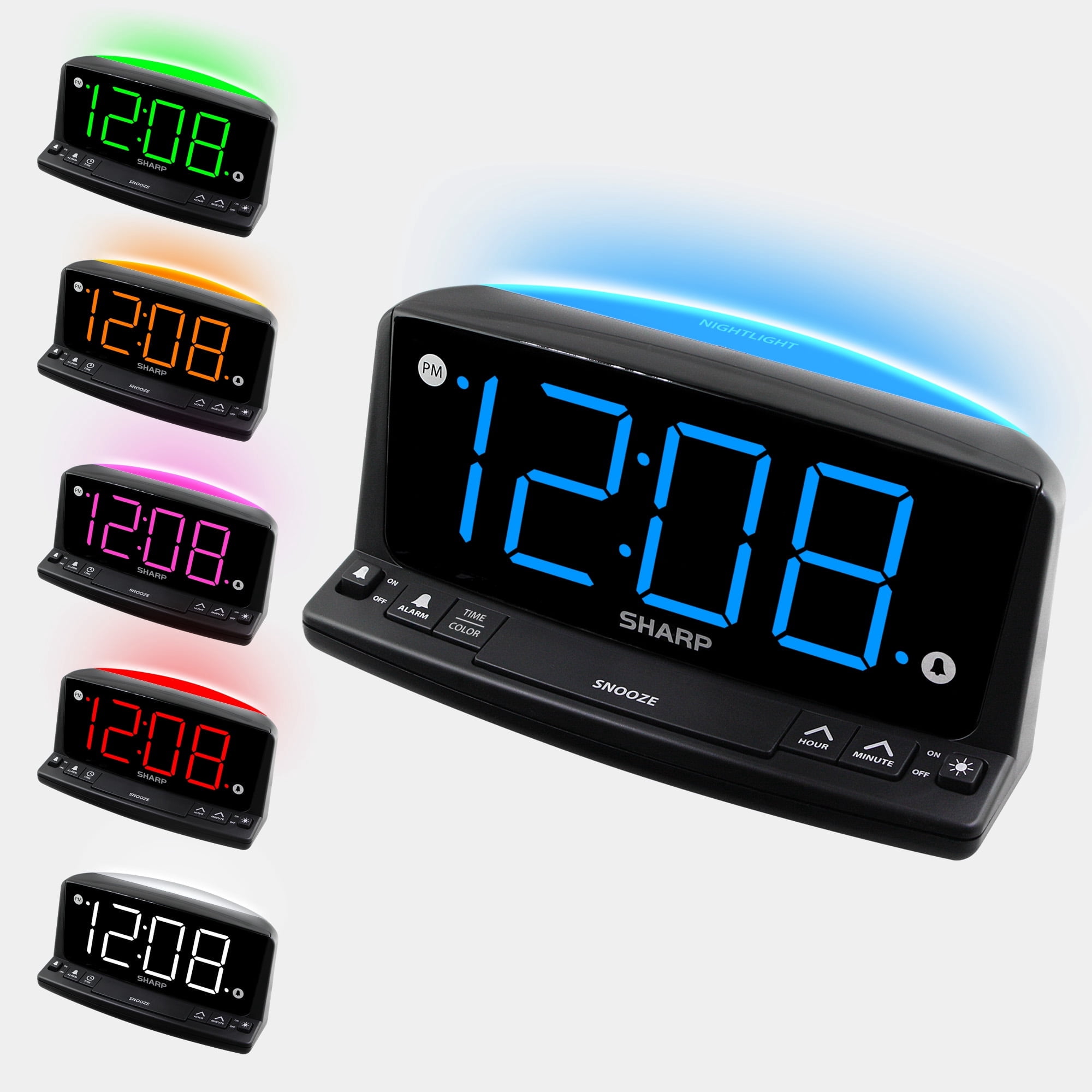 Sharp Digital Alarm Clock, Nightlight with 6 Selectable Colors Easy to See Large Jumbo Numbers photo