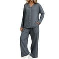 thumbnail image 2 of Women's 2-Piece Pajama Set, Button-Front Cardigan with Lapel Collar, Long-Sleeve Long-Pants Sleepwear, Soft Warm Loungewear, Cute Home Wear Outdoor Style Pajamas Grey XL, 2 of 4
