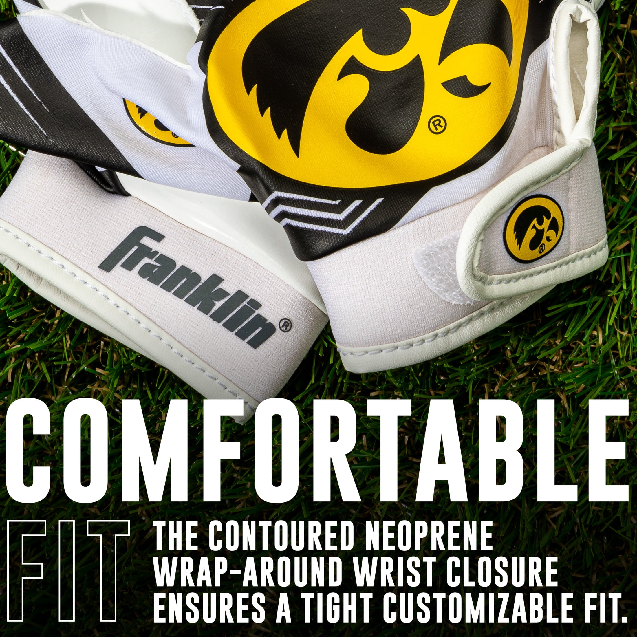 Franklin Sports Iowa Hawkeyes Kids Football Receiver Gloves - Youth Official NCAA College Team Football Gloves - Silicone Palm Receiver Gloves for Kids Ages 7 -10 - Youth Small/Extra Small