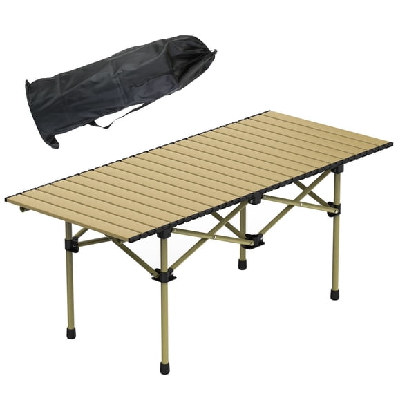 Foldable Roll-Up Carbon Steel Camping Table, S/L 2 Sizes Optional, Quick Assembly Portable Outdoor Table Supports 44LBS/66LBS with Carry Bag for Picnic BBQ RV Beach