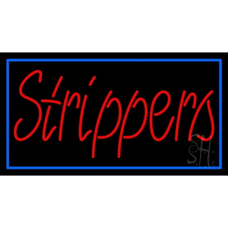 Red Strippers With Blue Border LED Neon Sign 20" Tall x 37" Wide - inches Black Square Cut Acrylic Backing, with Dimmer - Premium built indoor Sign for Strip Club, Dance club, Décor, Bar.