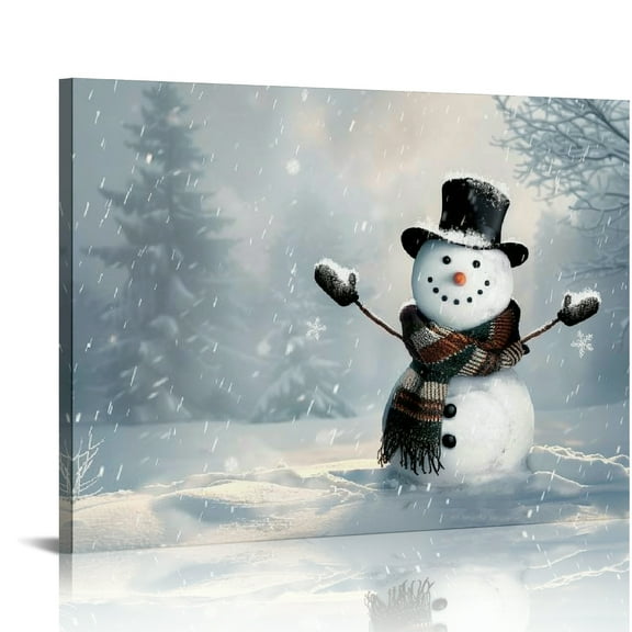 Creowell Snowman Canvas Print Wall Art Ready To Hang Home Decor 16x12in