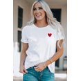 thumbnail image 2 of POGLIP Women's White Valentines Heart Pattern Embroidery T Shirt, 2 of 6