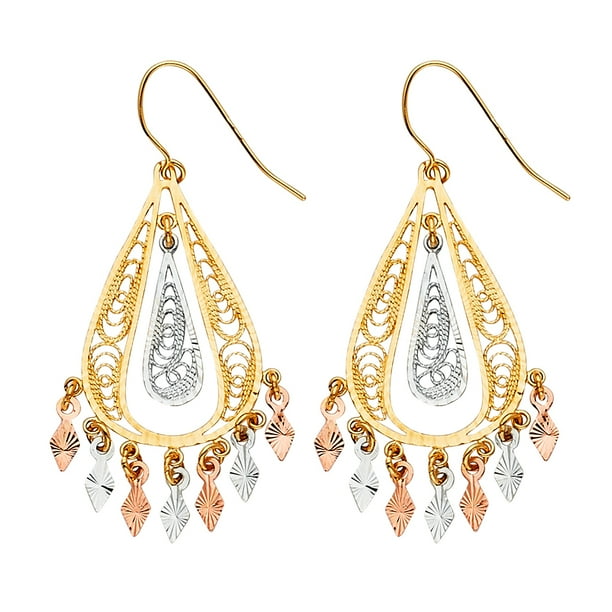 Ioka 14k Tri Color Gold Vintage And Antique Filigree Chandelier Earrings Com Ioka 14k Tri Color Gold Vintage And, 14k Filigree Chandelier Earrings