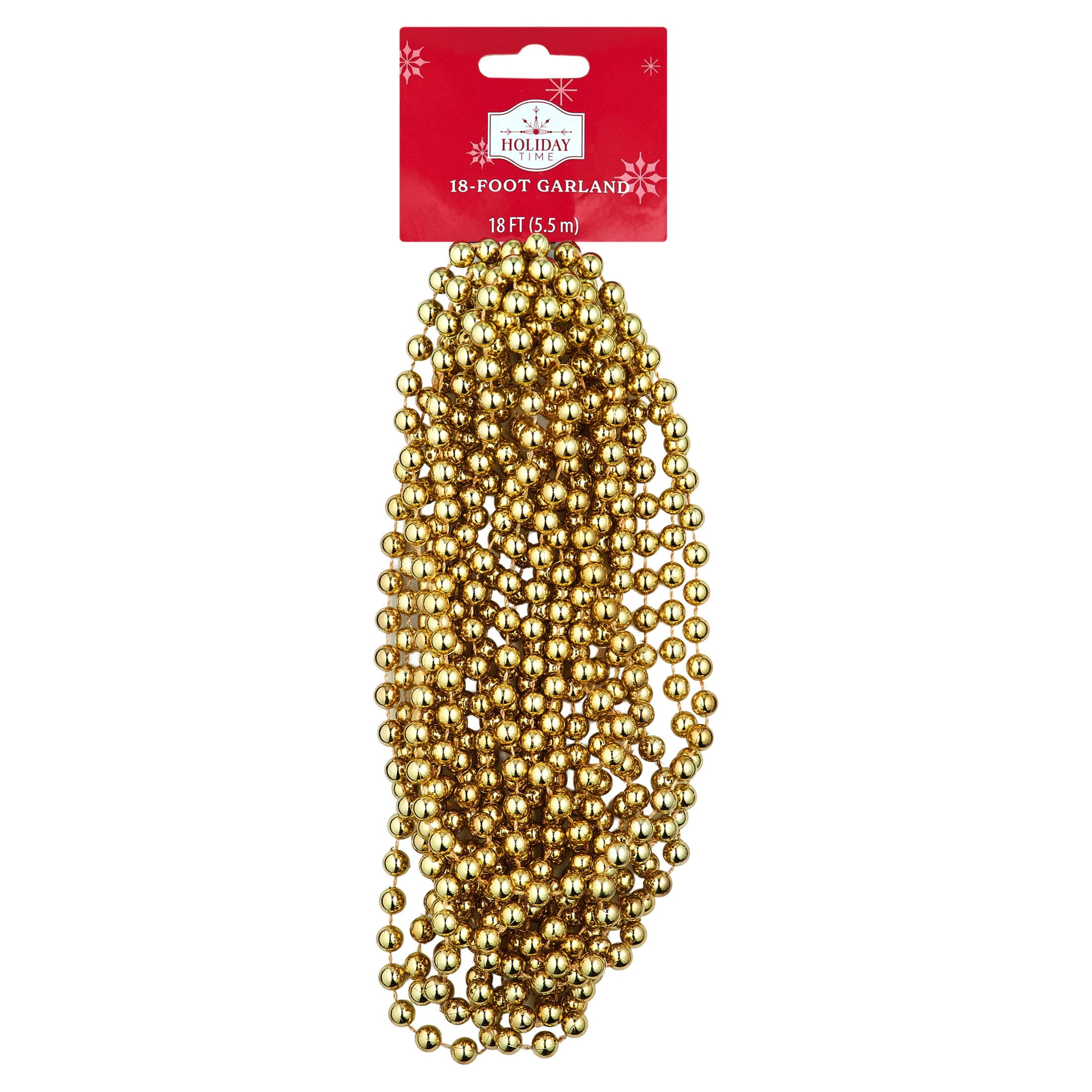 Plastic Metallic Bead Christmas Garland, Gold, 18', by Holiday Time