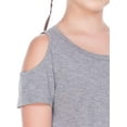 thumbnail image 2 of Kavio Girls 7-16 Slub Jersey Scoop Neck Cold Shoulder High-Low Short Sleeves, 2 of 8