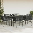 thumbnail image 3 of vidaXL 7 Piece Patio Dining Set with Cushions Black Poly Rattan Glass, 3 of 10