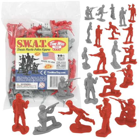 Tim Mee Toy SWAT Plastic Army Men - 24 Gray and Red Police Figures US Made