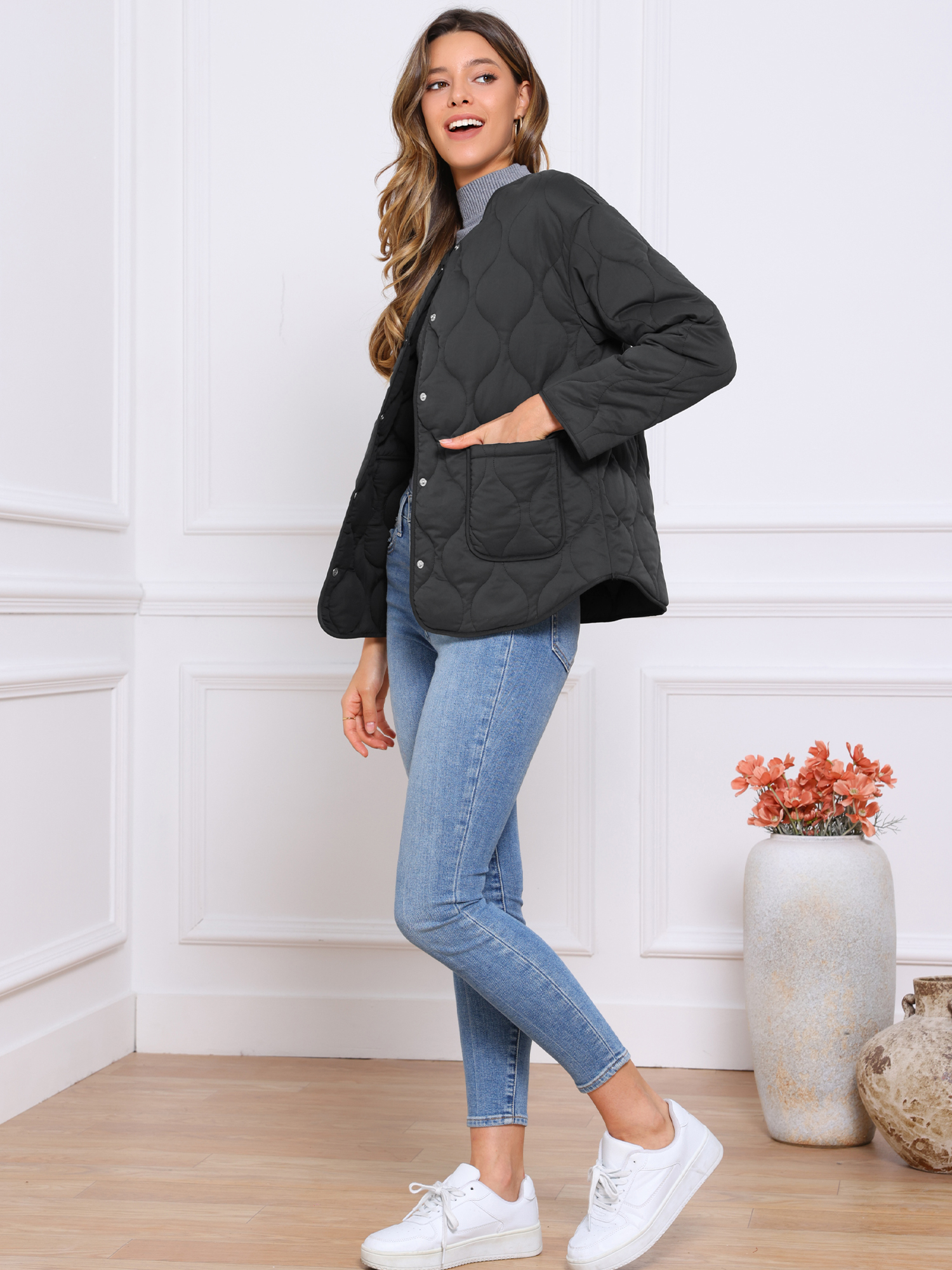 DARING DIVA Women's Puffer Lightweight Casual Jacket S Black