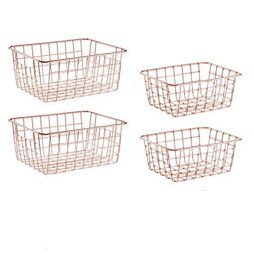 3, Gold SINARDO Wire Storage Basket Organizer Bin Baskets for Kithen Cabinets Freezer Bedroom Bathroom 