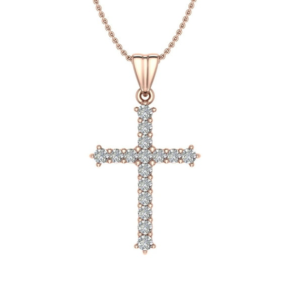 1/4 Carat Diamond Cross Pendant Necklace in 14K Rose Gold (Silver Chain Included) (SI1-SI2 Clarity)