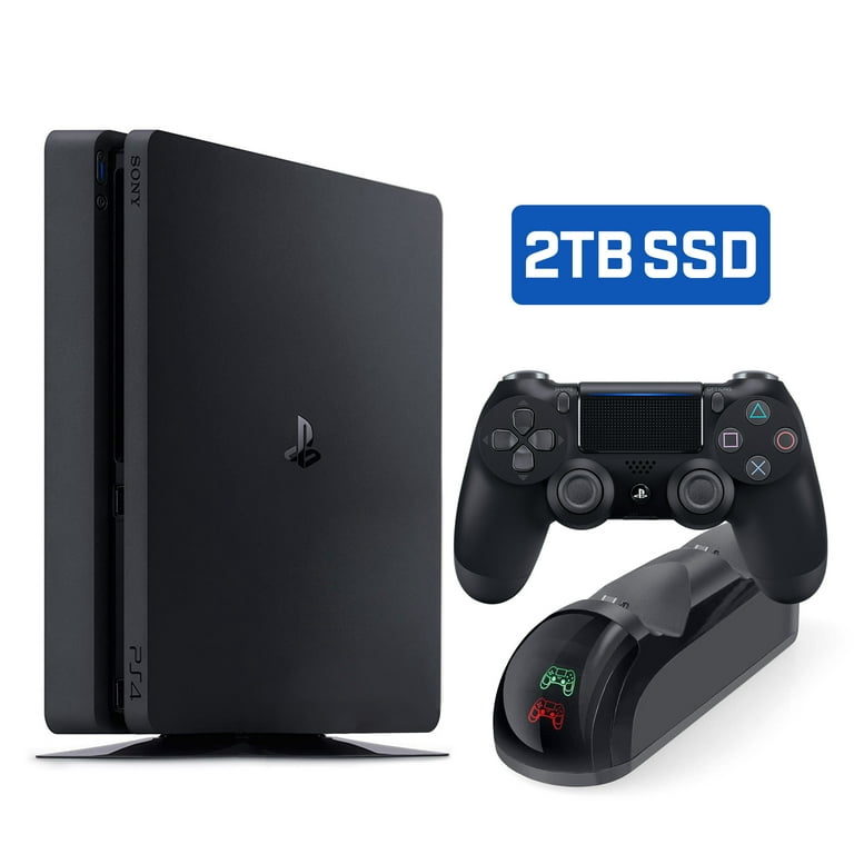 TVsæt Omgivelser bro Sony PlayStation 4 Slim Storage Upgrade 2TB SSD PS4 Gaming Console, with  Mytrix Dual-Controller Fast Charger - PS4 with Large Capacity Internal Fast  SSD - JP Version Region Free - Walmart.com