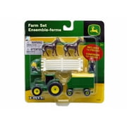 John Deere 10 Piece Farm Set w/ White Fence and Brown Horses, White - Tomy ERTL John Deere 37657A