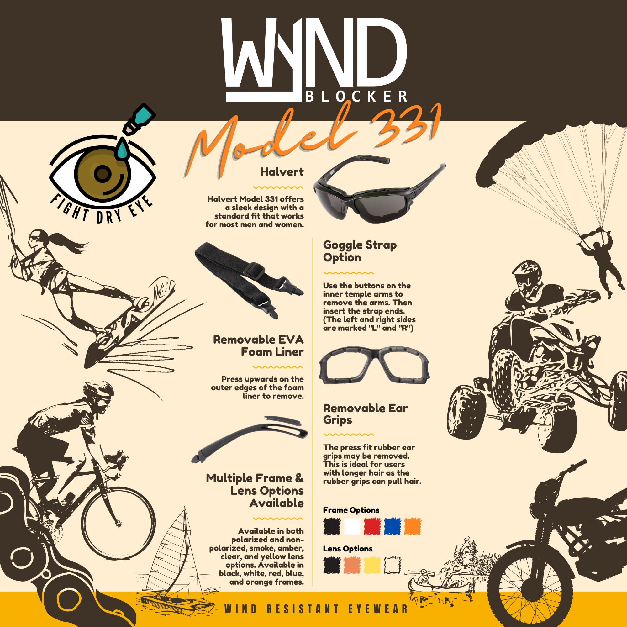 WYND Blocker Motorcycle Riding Glasses Extreme Sports Wrap Sunglasses 