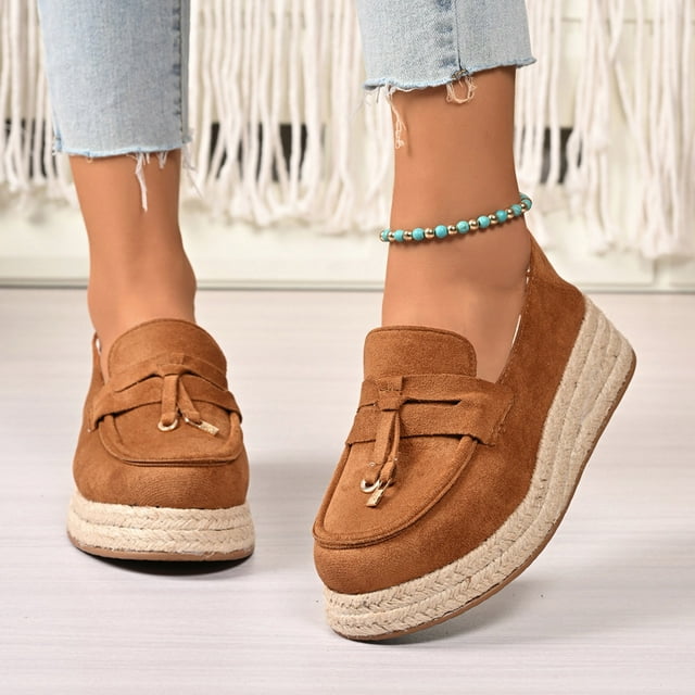 Tranfacy Chaussures pour Femmes, Chaussures d'Automne, Chaussures de Pêcheur Polyvalentes à la Mode et Décontractées pour Femmes, Style Estival et Automnal Accrocheur, Mocassins Confortables à Semelles Épaisses avec Franges Rehaussant la Hauteur