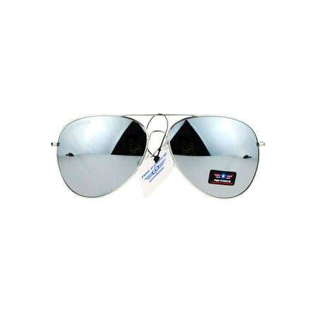 Airforce Mens Oversize Classic Officer Metal Rim Aviator Sunglasses Silver Mirror