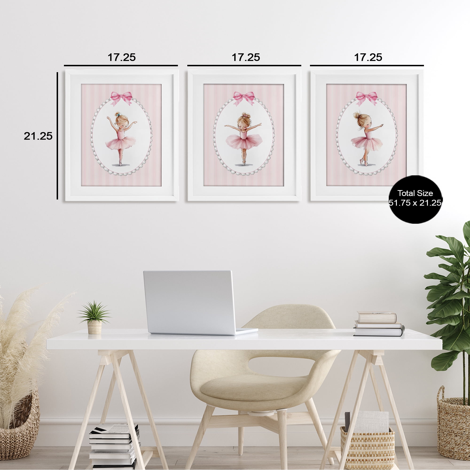 Stupell Industries Dancing Ballerinas in Pink 3 Piece White Framed Print Under Glass Set, design by Christine Simpson Art