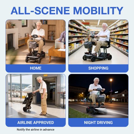 ScootNGo 44lbs Lightweight Foldable Mobility Scooter for Seniors & Adults - Airline Approved, Lithium Battery, USB & Storage Bag