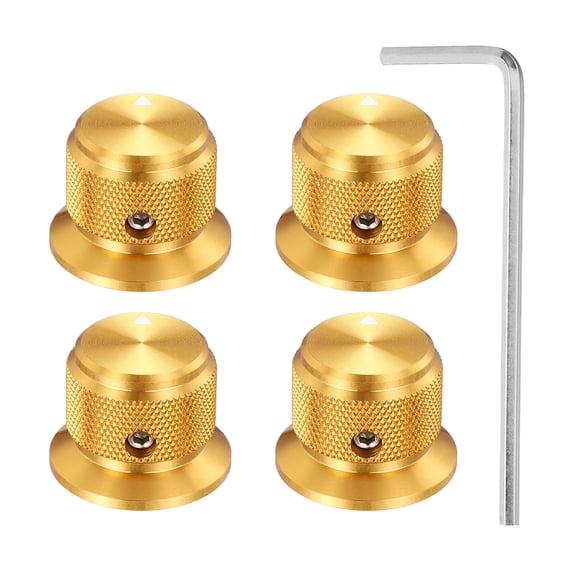 Uxcell 4 Pcs Aluminium Potentiometer Knobs, 3/16" (4mm) Universal Volume Tone Control Knobs for Guitar, Bass, 3/4" Gold