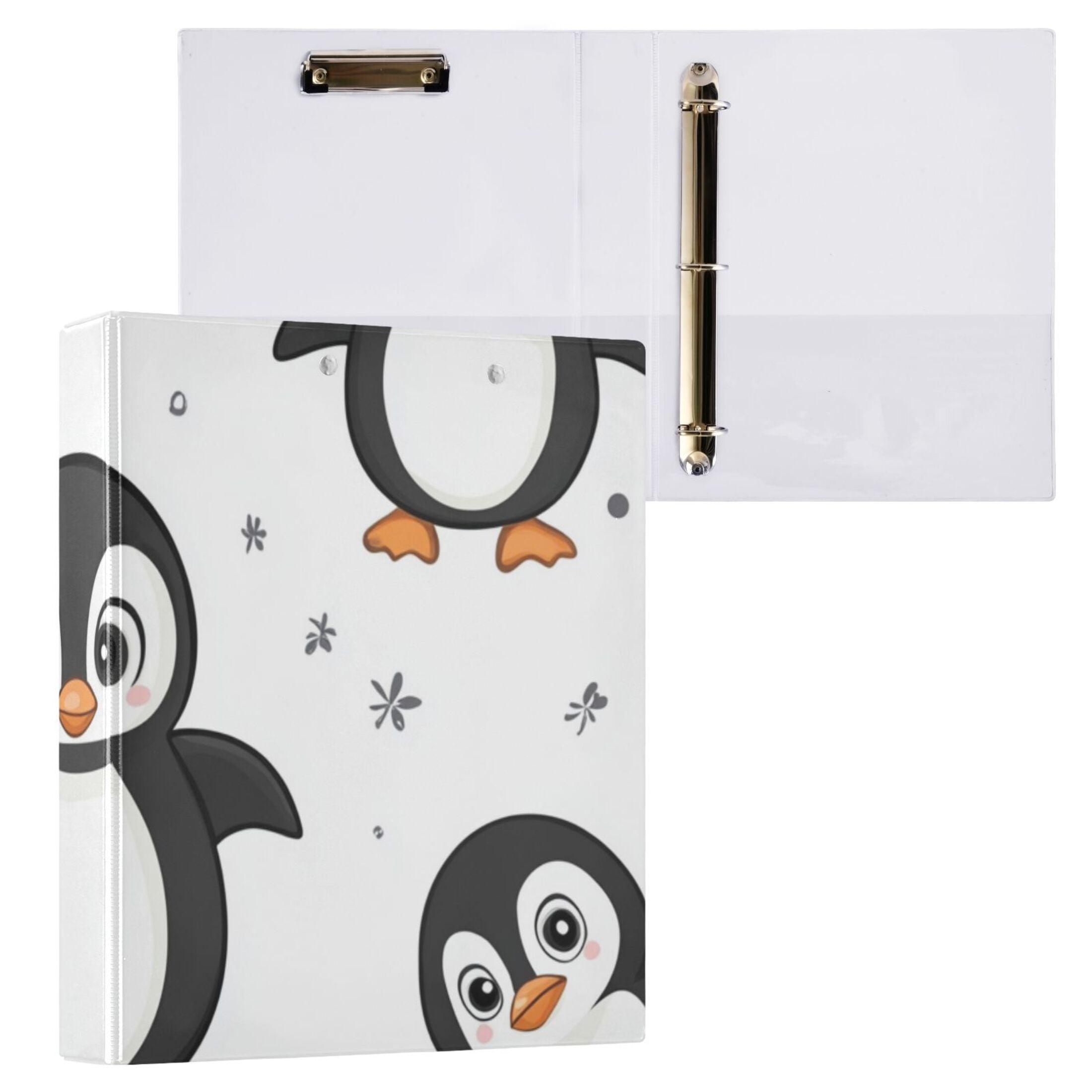 Penguins Cute 3 Ring Binders 1.5 inch Hardcover File Folders with Interior Pockets A4 Size Organizer for School Office Hospital
