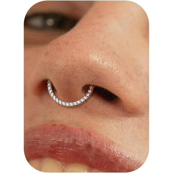 G23 Titanium Septum Rings - 16G Seamless Nose Rings Hoops Hinged Septum Jewelry Clear CZ Nose Piercings Helix Tragus Rook Daith Earrings for Women Men Silver 12mm