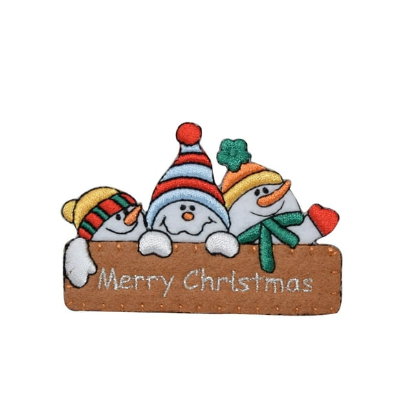 Snowman - Merry Christmas Sign - Iron on Applique/Embroidered Patch