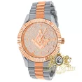 thumbnail image 2 of Mens 2 Tone Rose Gold Finish Freemason Masonic G Compass Simulated Diamond Steel Back Metal Band Watch Water Resistant 40mm, 2 of 6