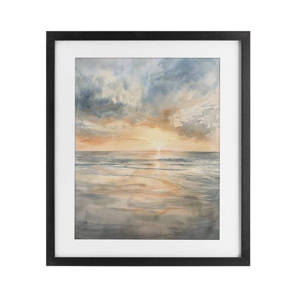 Stupell Industries Transitional Coastal Sunset over Gentle Waves Black Framed Print Under Glass, 13 x 16, by Petals Prints Design