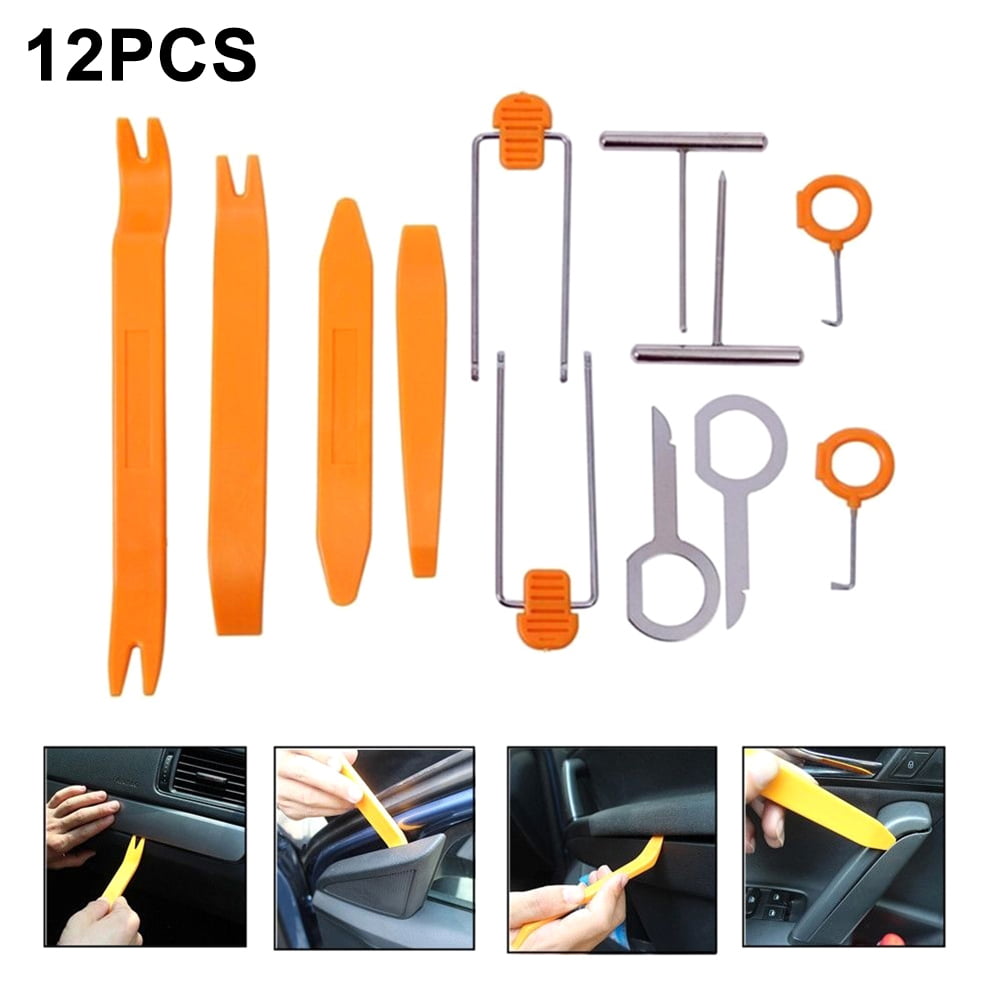 12pcs Plastic Car Door Clip Panel Trim Dash Radio Audio Removal Pry Tools Kit 