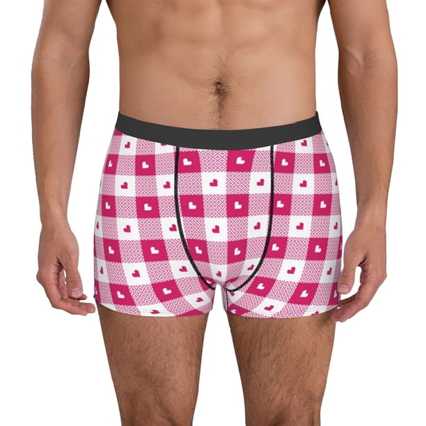 Balery Plaid Heart Calzoncillos bóxer para hombre, ropa interior de algodón suave y transpirable con cinturilla de nailon-Large