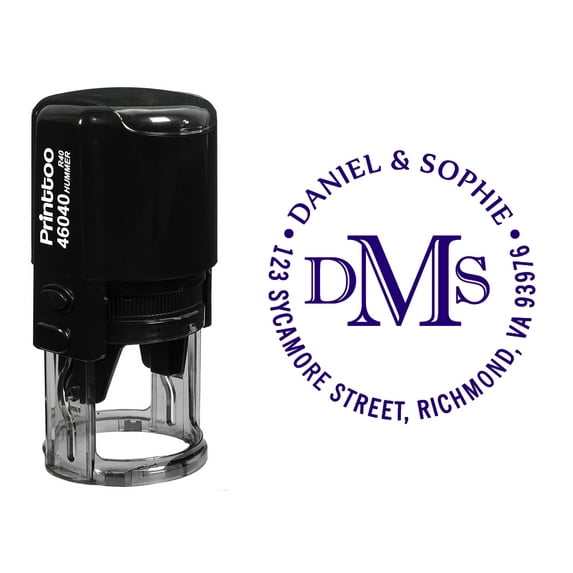 Printtoo Personalized Initial Monogram Self Inking Round Custom Address Wedding Invitation Rubber Stamp-Violet
