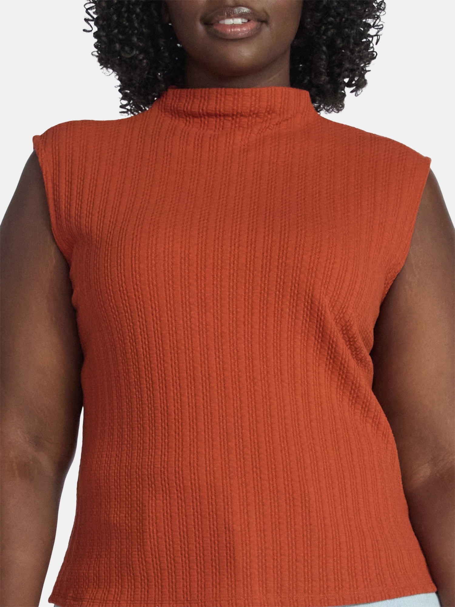 Terra & Sky Women's Plus Pointelle Sleeveless Mockneck Top, Sizes 0X-5X