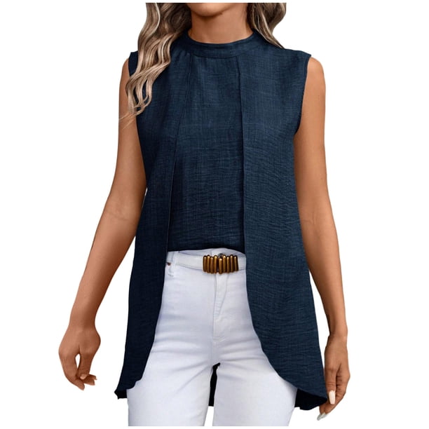 Casual Tops Cuello Redondo Top sin Mangas Largas para las Mujeres, Elegante Y de Moda Blusa de Color Sólido para el Uso Diario de Verano