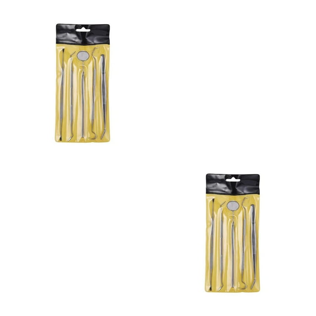 Vogacara Juego de espejos bucales Kit de removedor de placa de acero inoxidable Herramientas de limpieza de portátiles, 5 piezas 5 piezas 2piezas