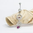 thumbnail image 3 of Belly Button Ring 14G Double Circle Navel Ring Steel 10mm Dangle Purple CZ Gems, 3 of 3