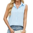 thumbnail image 2 of Womens Sleeveless Button Down Shirt Collared Blouse Casual Office Shirts Basic Tank Top Sky Blue S, 2 of 10