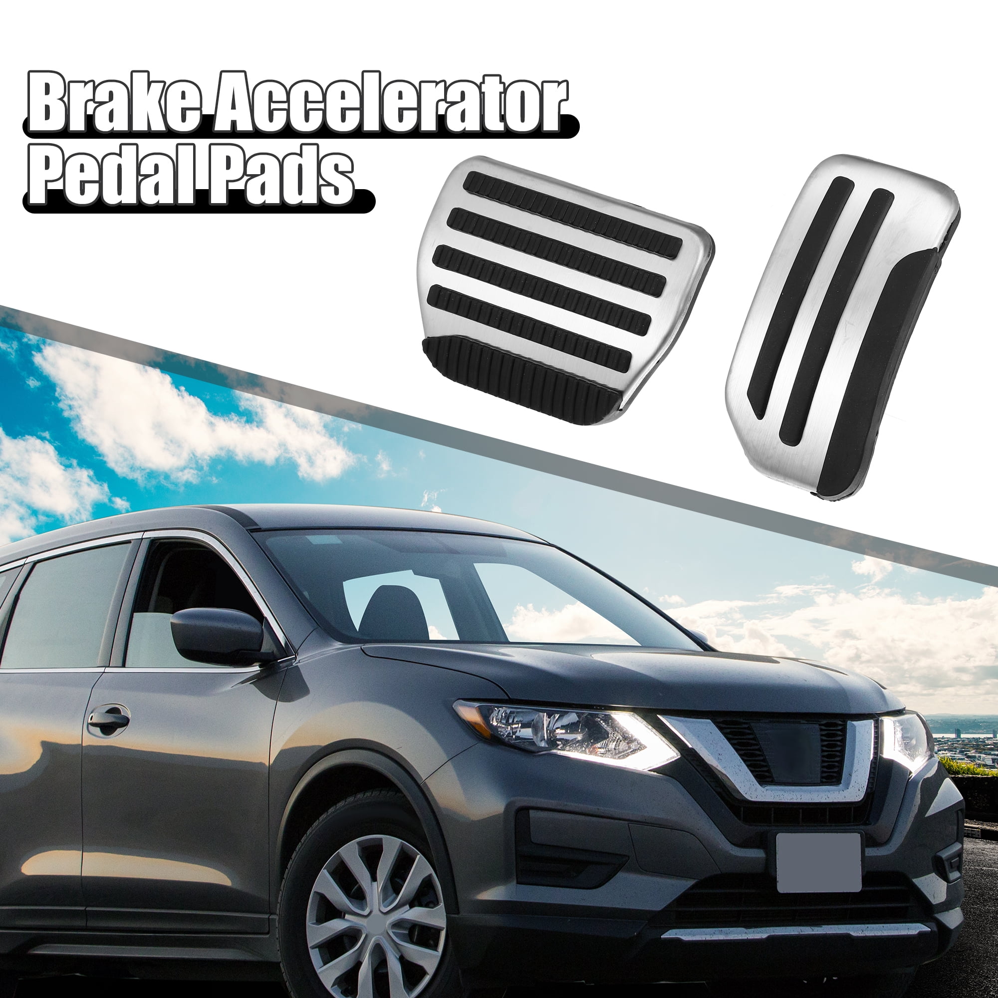 Unique Bargains Brake and Gas Pedal Covers Anti-Slip No Drilling Aluminum Alloy Pads